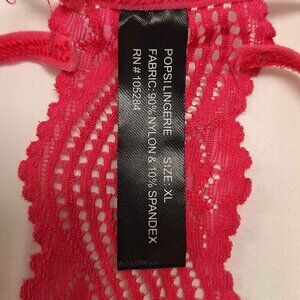 Popsi Lingerie Hot Pink Lace Thong XL Strappy Waist NWT Sexy Stretch Underwear